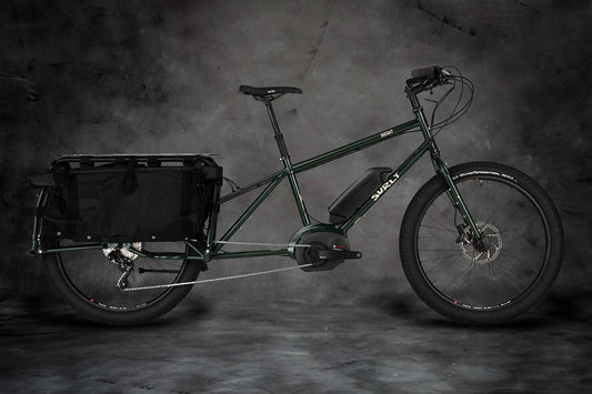 Surly Big Easy electric cargo bike with bags green color side view