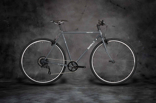 Surly Cross-Check flat bar bike Blue Green Gray color side view