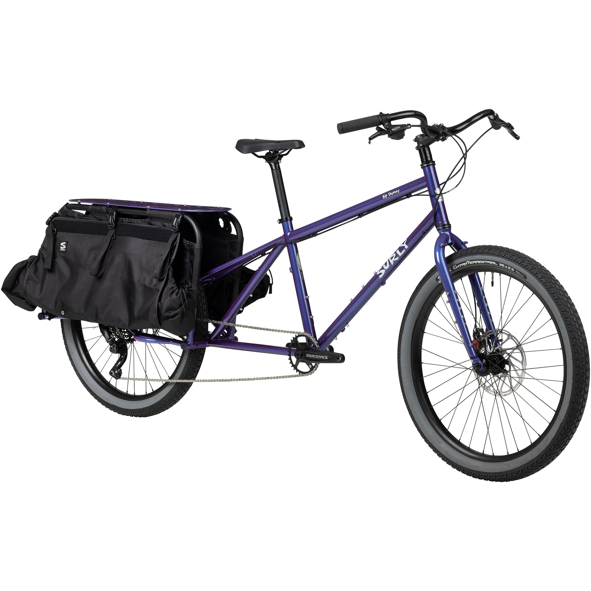 Surly Big Dummy cargo bike Bruised Ego Purple front three-quarter view
