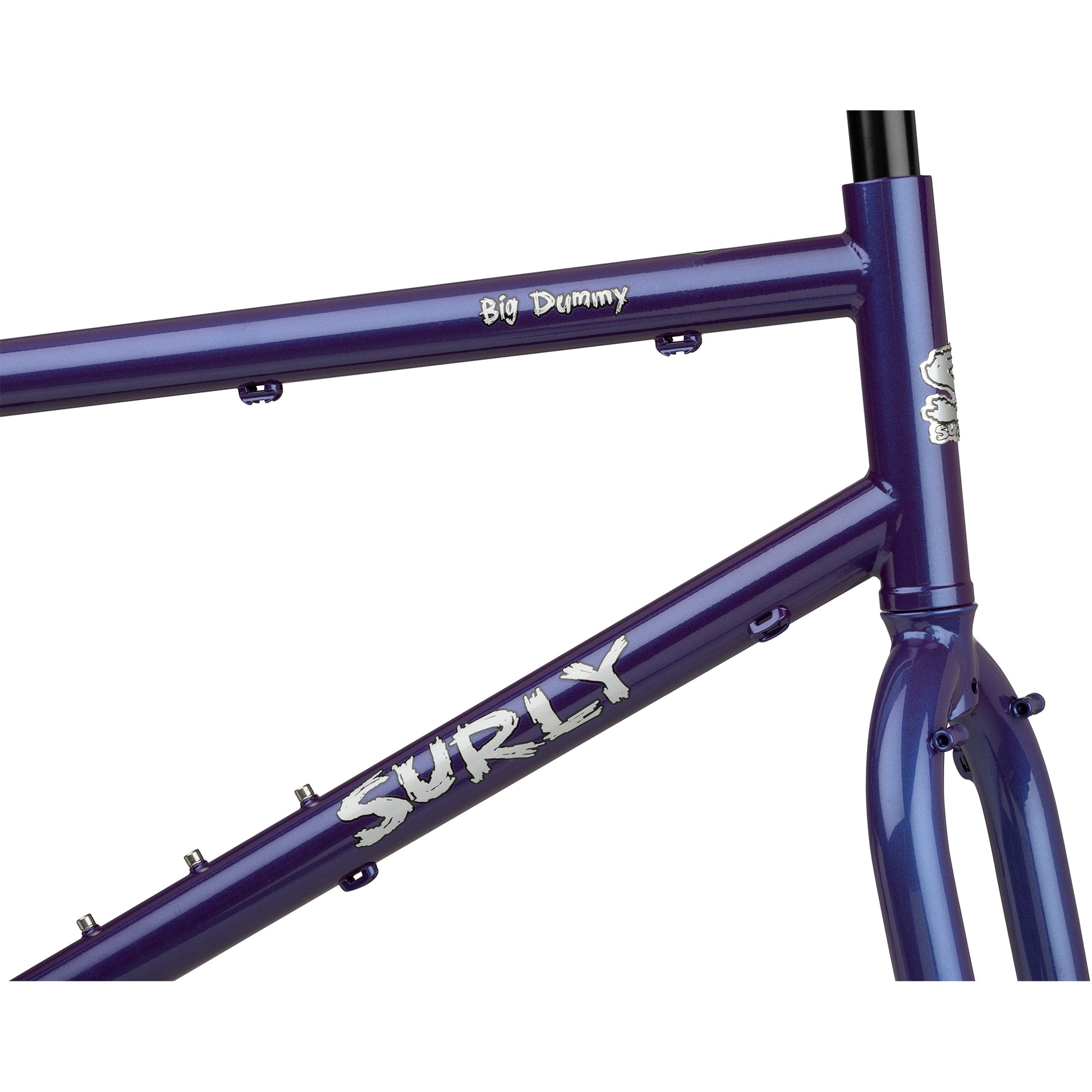 Surly Big Dummy frameset Bruised Ego Purple side head tube area focus