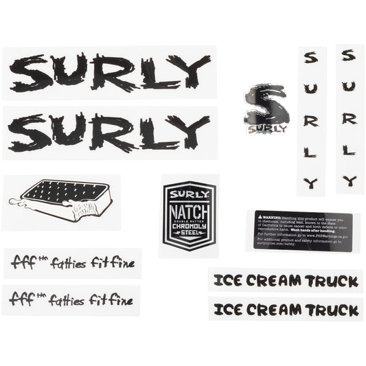 Surly Ice Cream Truck Decal Set Black sheet of all decals for bike with headbadge