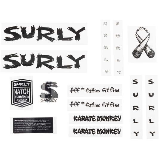 Surly Karate Monkey Decal Set Black sheet of all decals for bike with headbadge