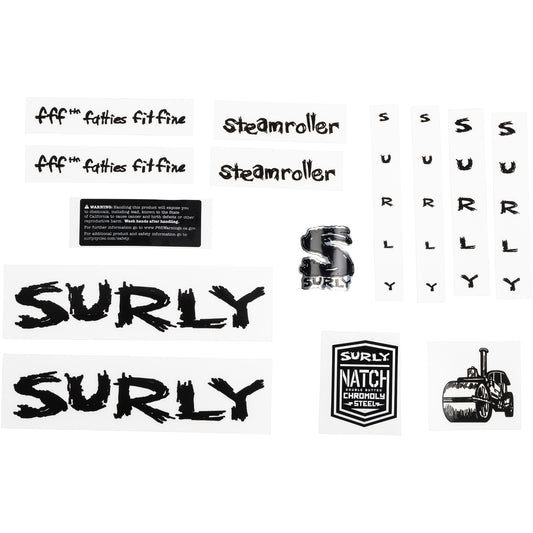 Surly Steamroller Decal Set Black sheet of all decals for bike with headbadge